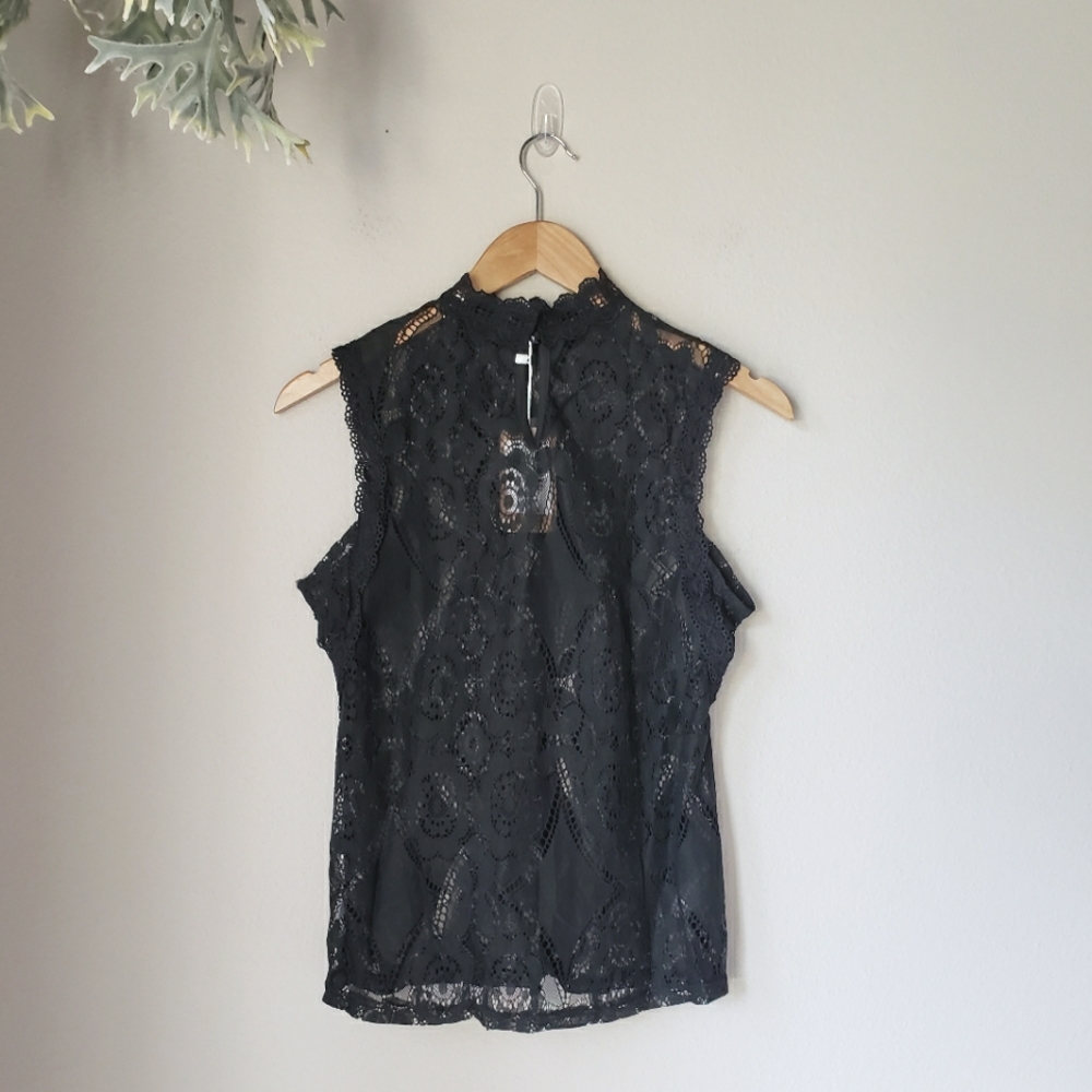 ❗SOLD❗ Lace Mock Neck Sleeveless Blouse - Picture 2 of 11